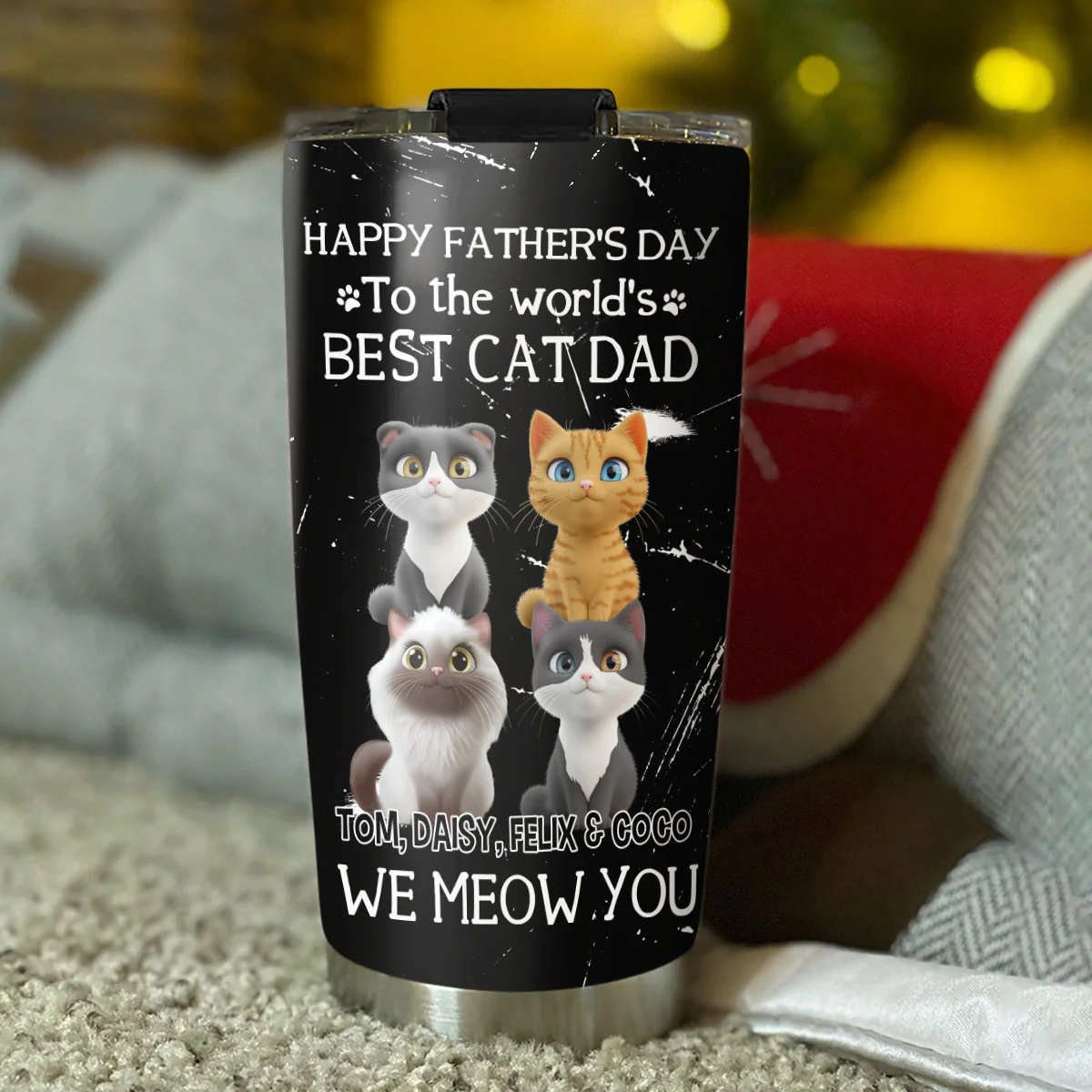 I Meow You The Best Cat Dad - Personalized Custom Tumbler - Image 5