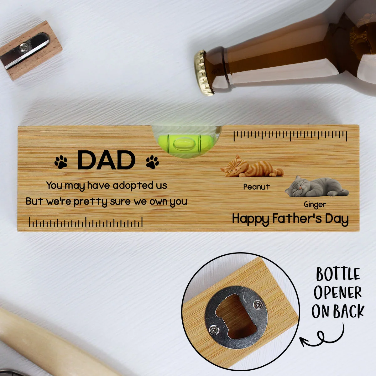 I Own You For Sure Cat Ver - Personalized Custom Wooden Spirit Level Bottle Opener