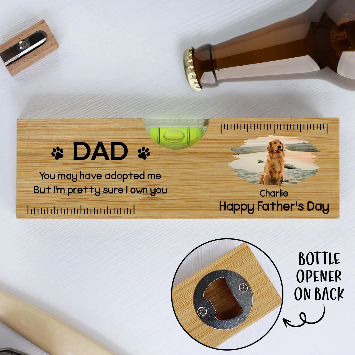 I Own You For Sure Photo - Personalized Custom Wooden Spirit Level Bottle Opener