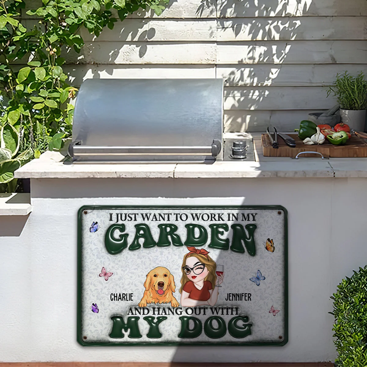 I Want To Work In My Garden Gardening With Dog - Personalized Custom 3D Inflated Effect Metal Sign - Image 2