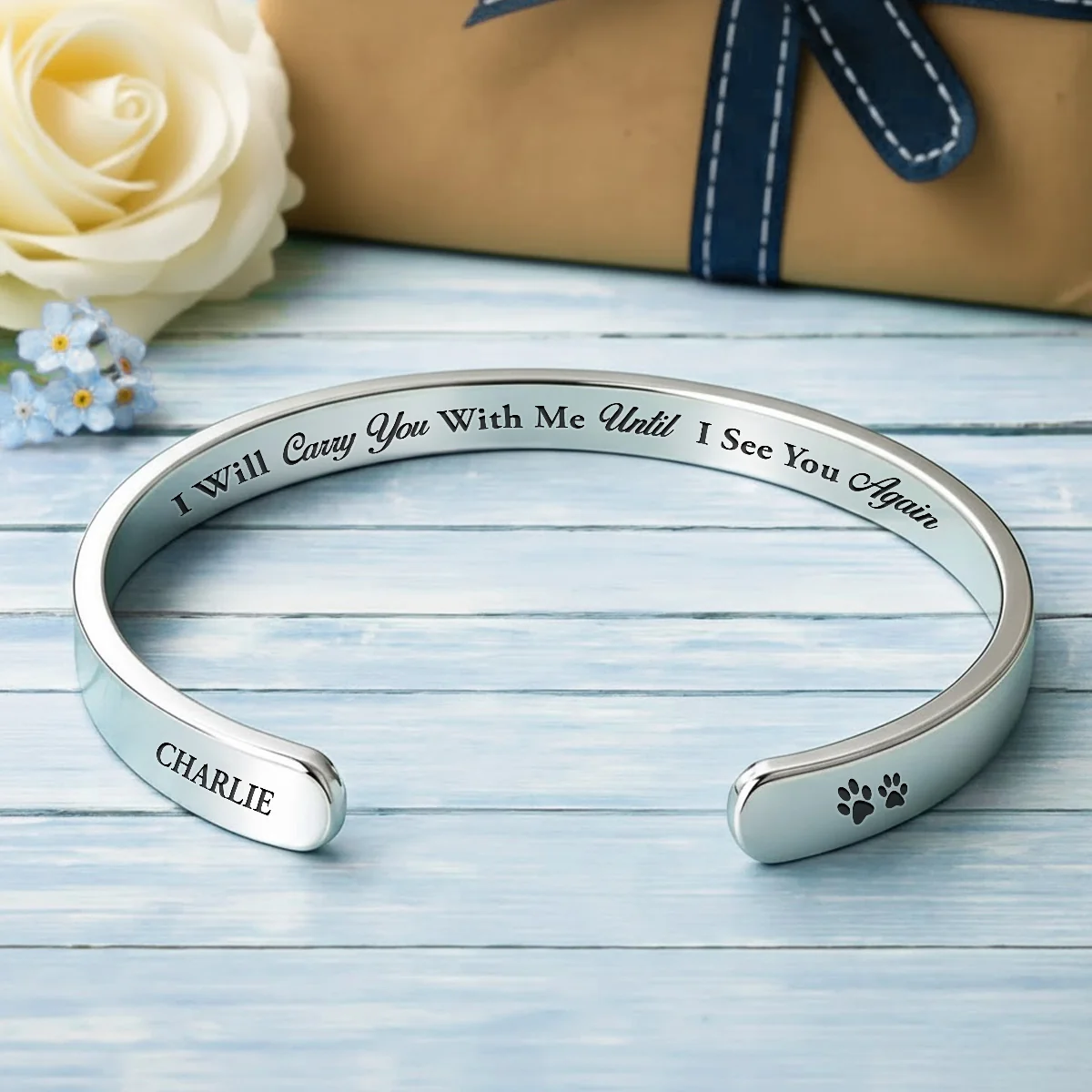 I Will Carry You With Me - Personalized Custom Bracelet Cuff - Image 4
