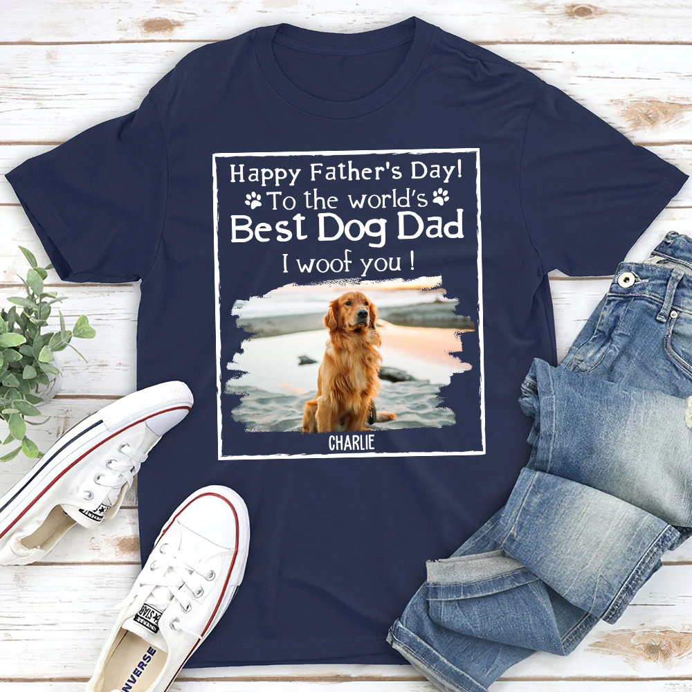 I Woof You Dad New Style Photo - Personalized Custom Unisex T-Shirt - Image 3