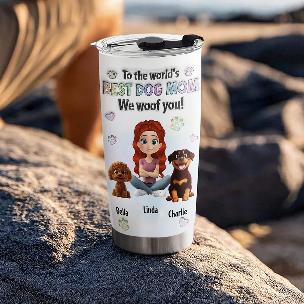 I Woof You Love Mom - Personalized Custom 3D Inflated Effect Tumbler - Image 5