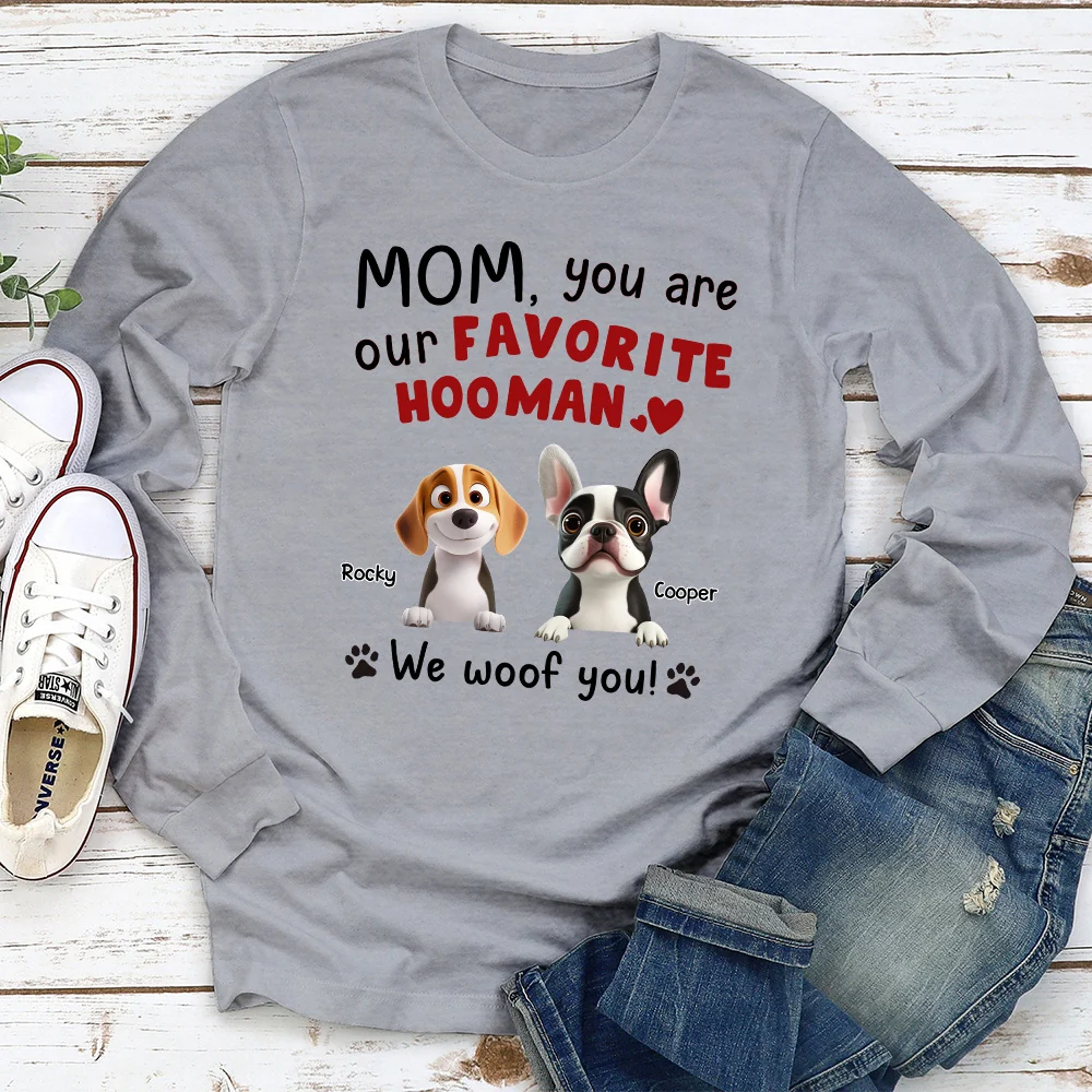 I Woof You Mom Cartoon - Personalized Custom Long Sleeve T-Shirt - Image 2