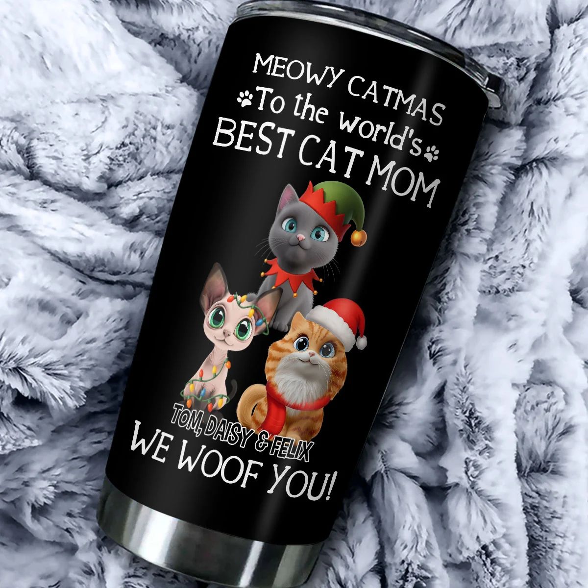 I Woof You The Best Cat Dad Christmas - Personalized Custom Tumbler - Image 5
