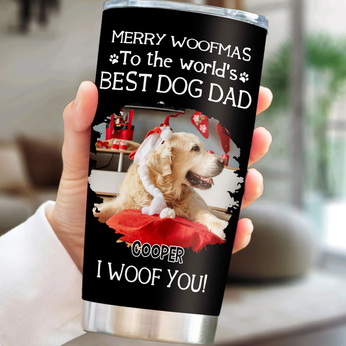 I Woof You The Best Dog Dad Christmas Photo - Personalized Custom Tumbler