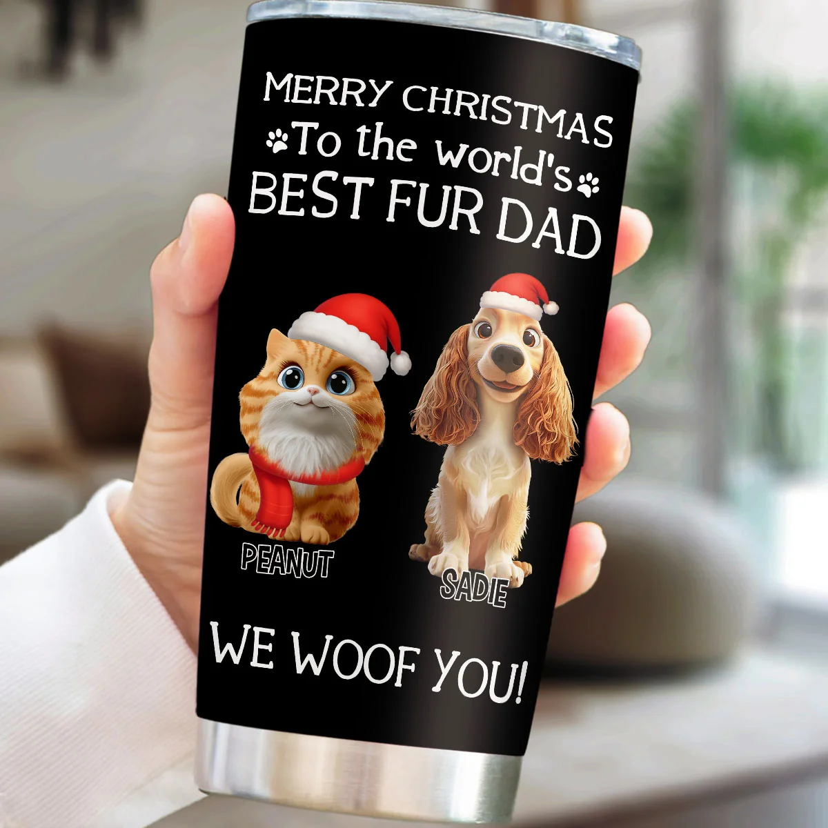 I Woof You The Best Fur Dad Christmas - Personalized Custom Tumbler - Image 2