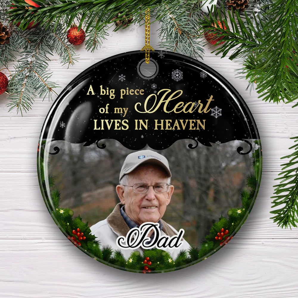 In Heaven, In Memory - Personalized Custom Photo Circle Ceramic Ornament - Image 4