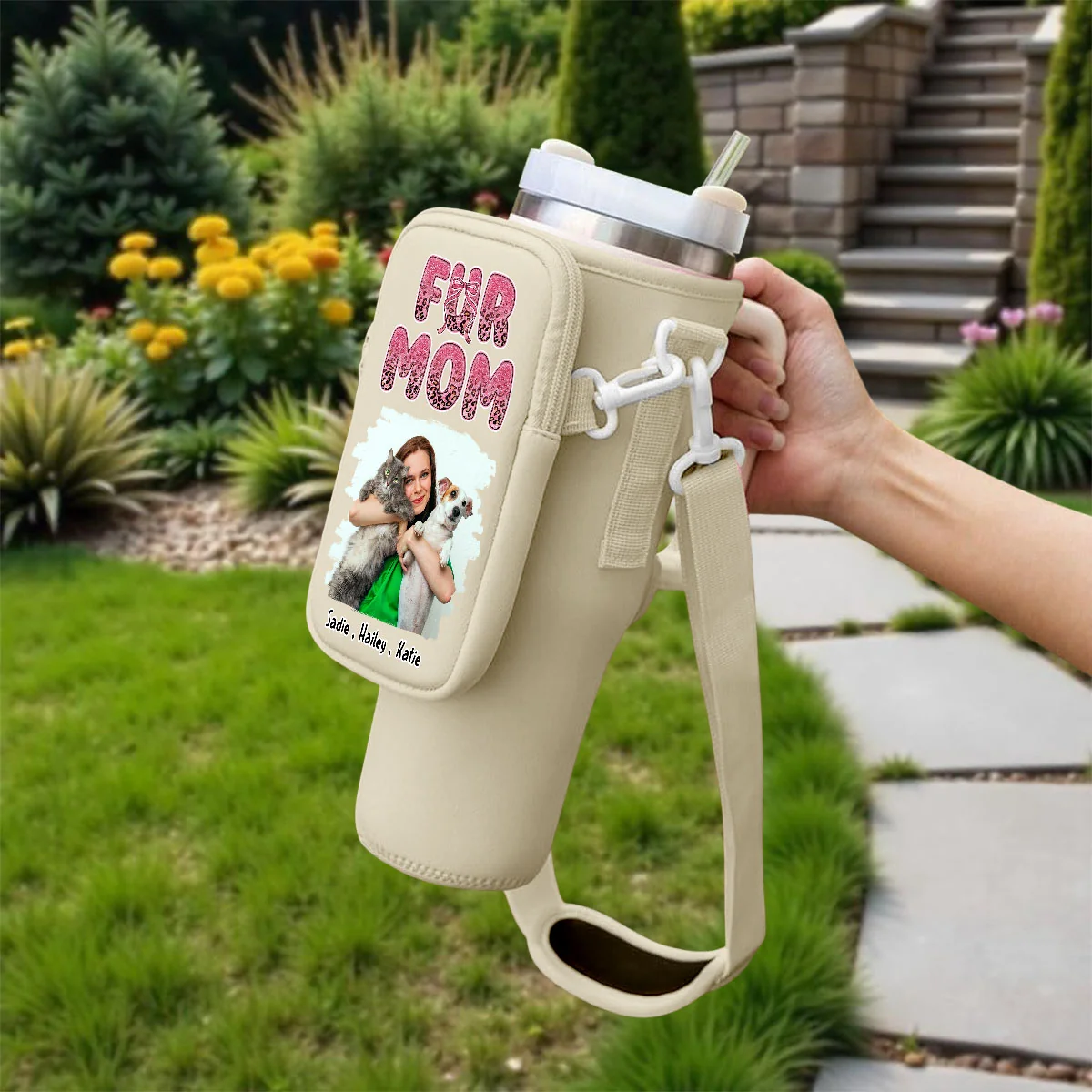 In My Fur Mom Era Photo - Personalized Custom Water Bottle Carrier Bag - Image 4