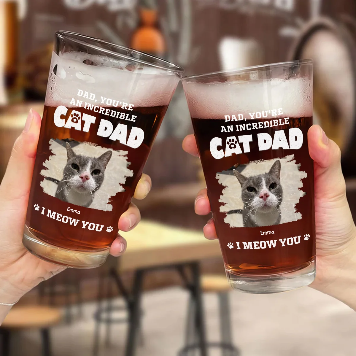 Incredible Cat Dad Photo - Personalized Custom Beer Glass - Image 5