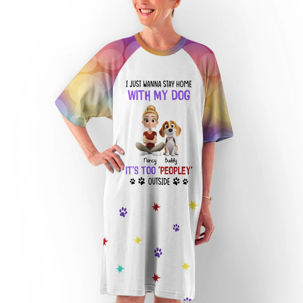 It Is Too Peopley Outside Cartoon - Personalized 3/4 Sleeve Dress - Image 3