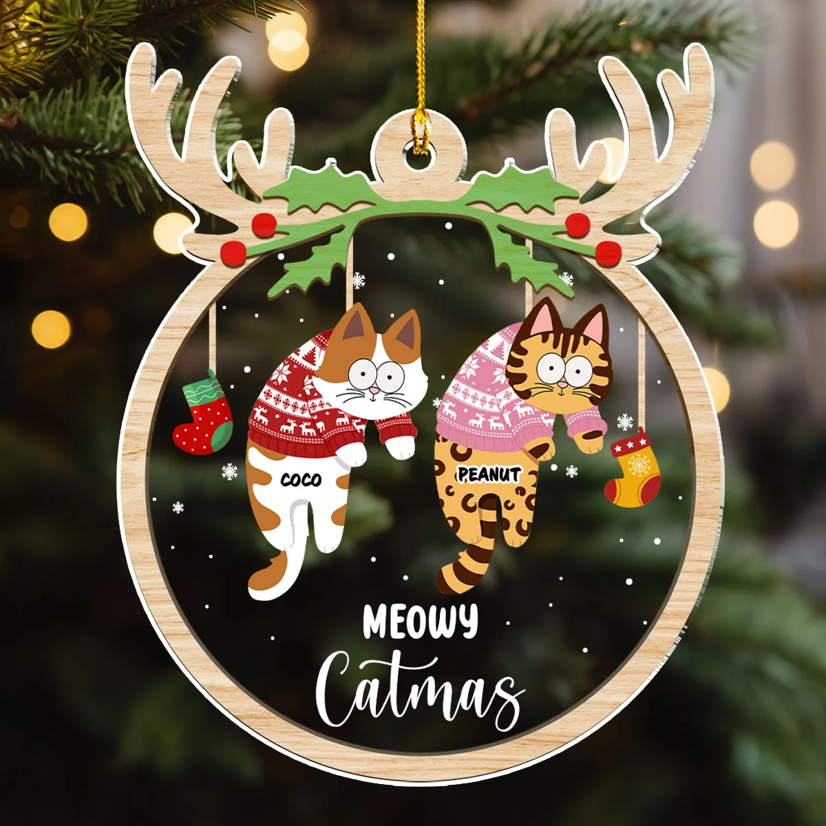 Jolly Cats - Personalized Custom Acrylic Ornament - Image 3