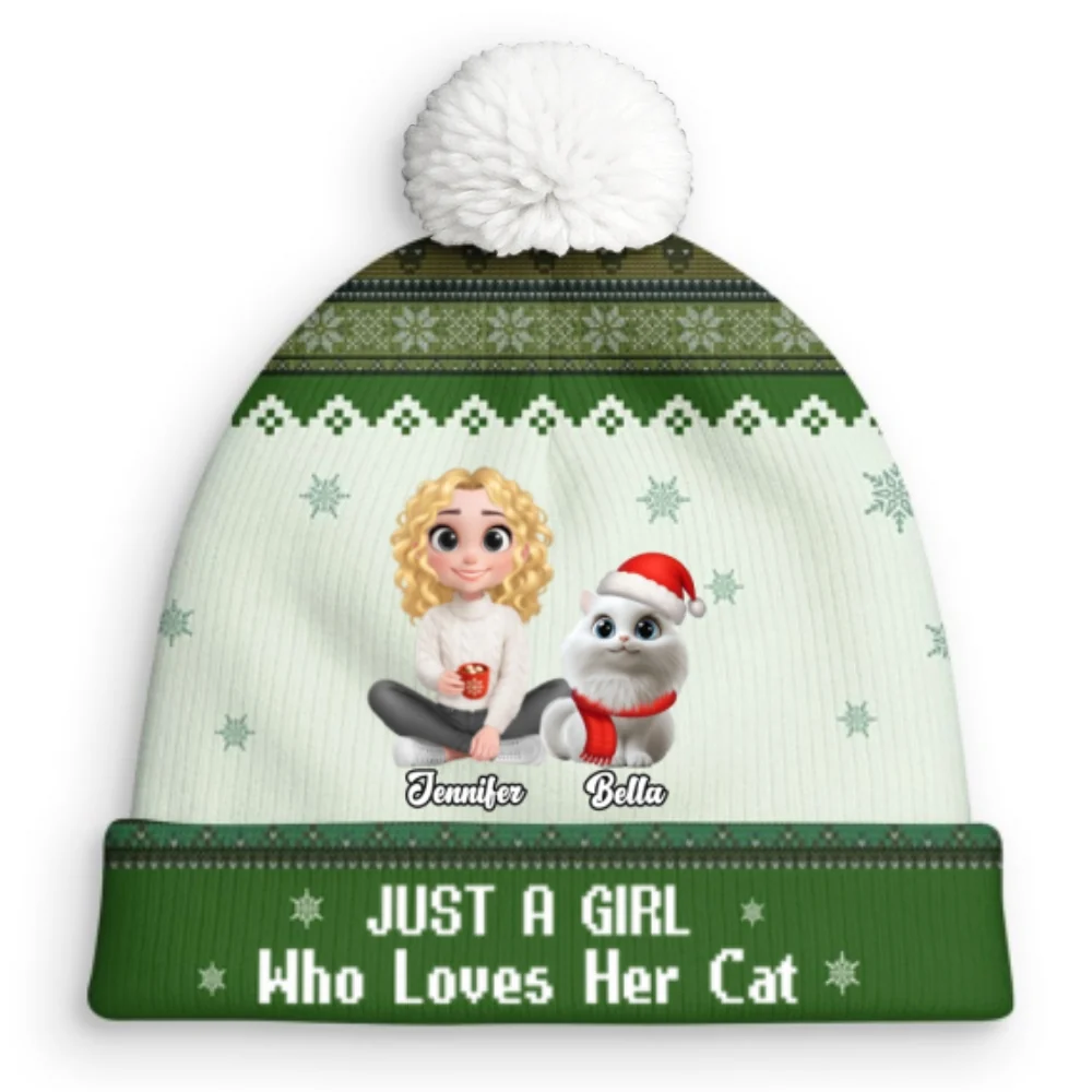 Just A Girl And Her Cats - Personalized Custom Bobble Beanie Hat - Image 7