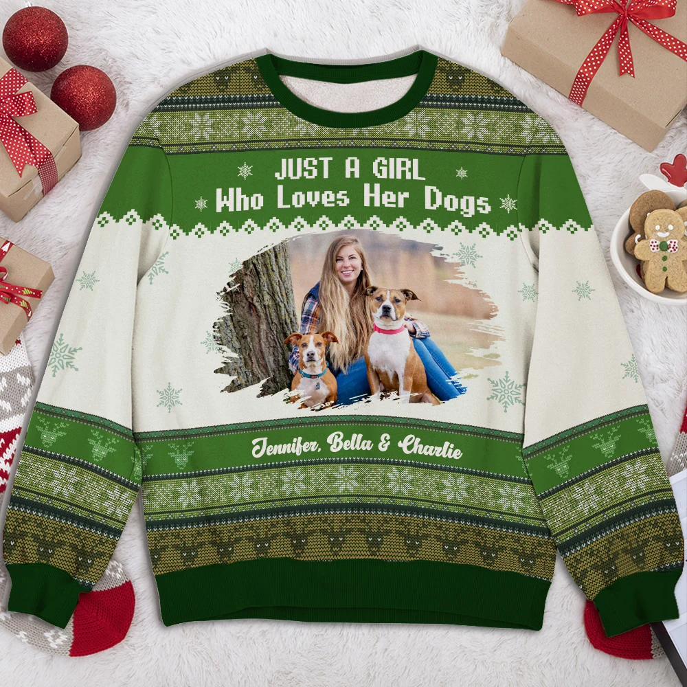 Just A Girl And Her Lovely Dogs Photo - Personalized Custom All-Over-Print Sweatshirt - Image 2