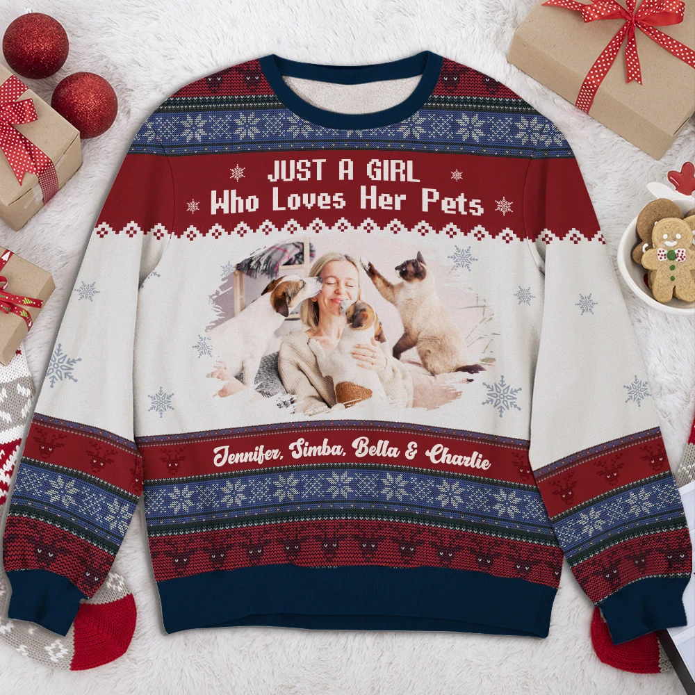 Just A Girl And Her Lovely Pets Photo - Personalized Custom All-Over-Print Sweatshirt - Image 2