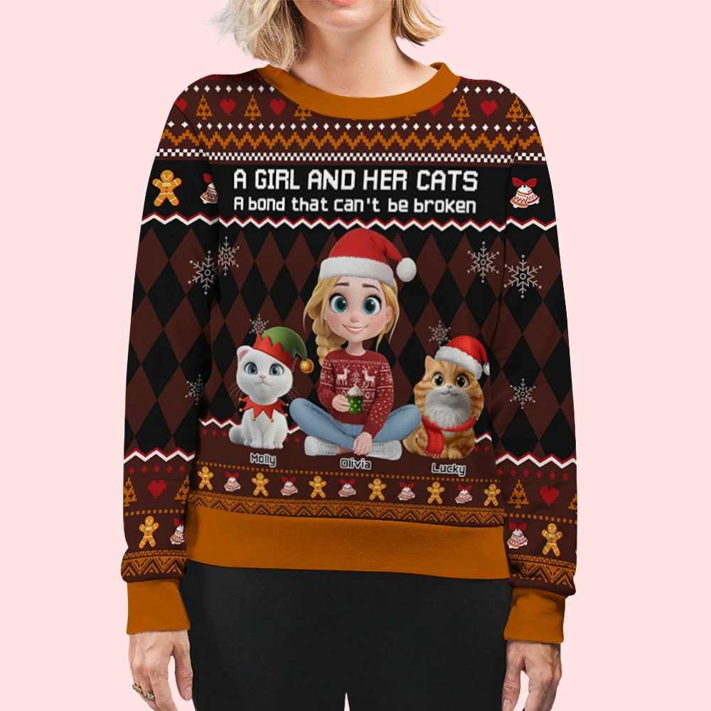 Just A Girl Who Loves Her Cat Christmas - Personalized Custom All-Over-Print Sweatshirt - Image 6