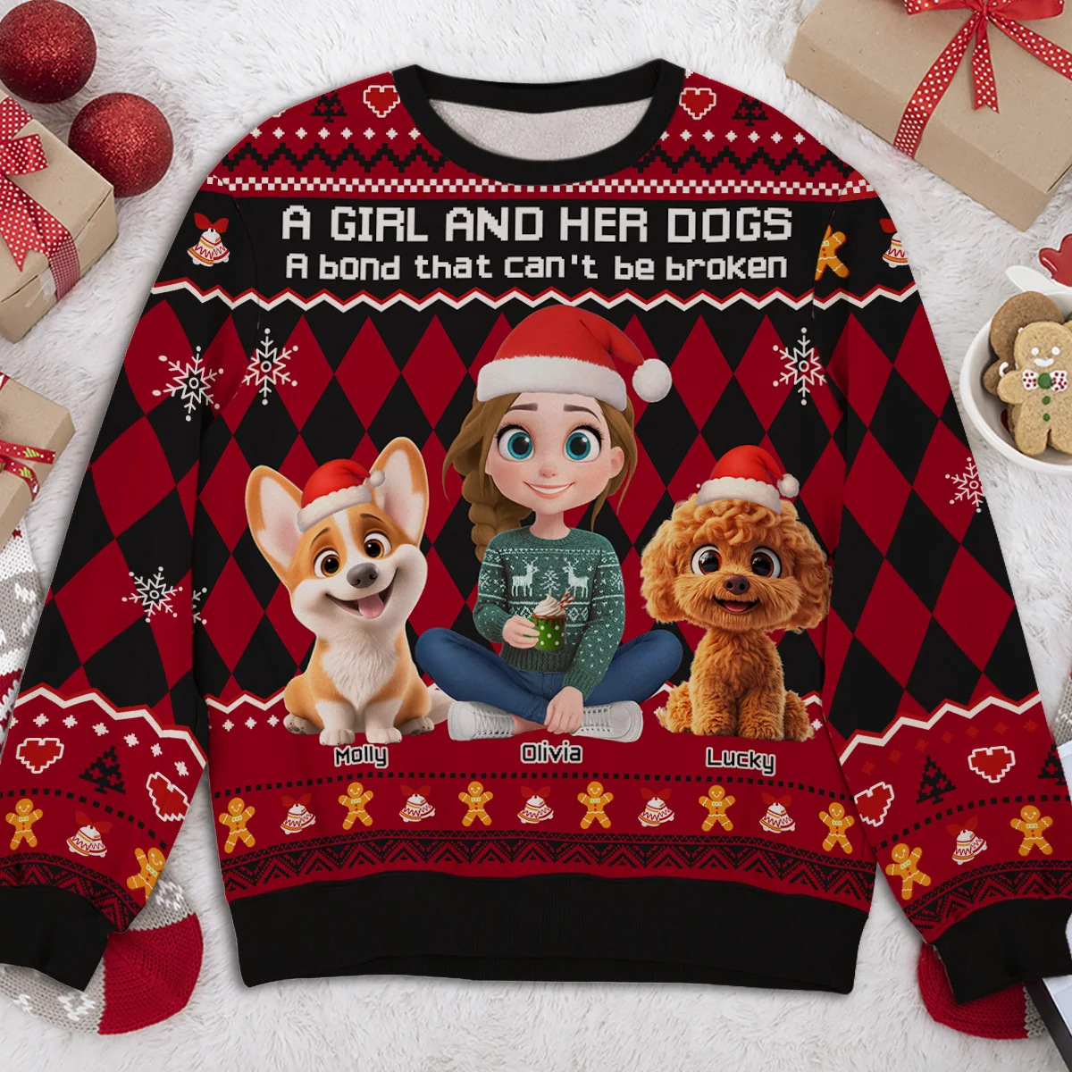 Just A Girl Who Loves Her Dog Christmas Ver Kid - Personalized Custom All-Over-Print Sweatshirt - Image 3