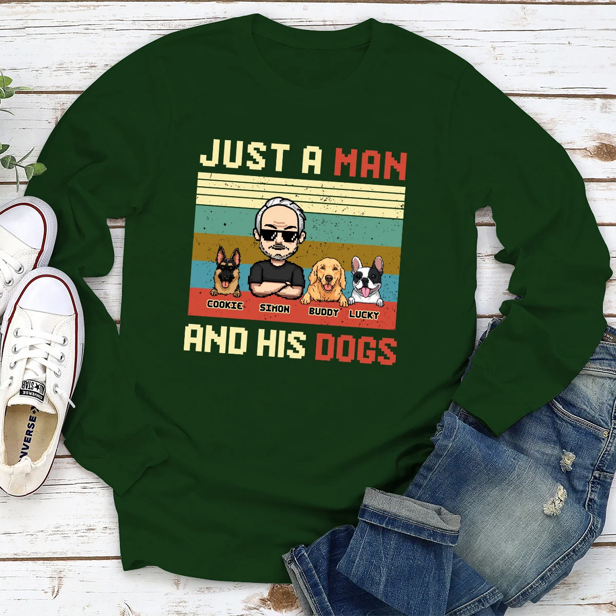 Just A Man And His Dog - Personalized Custom Long Sleeve T-shirt - Image 3