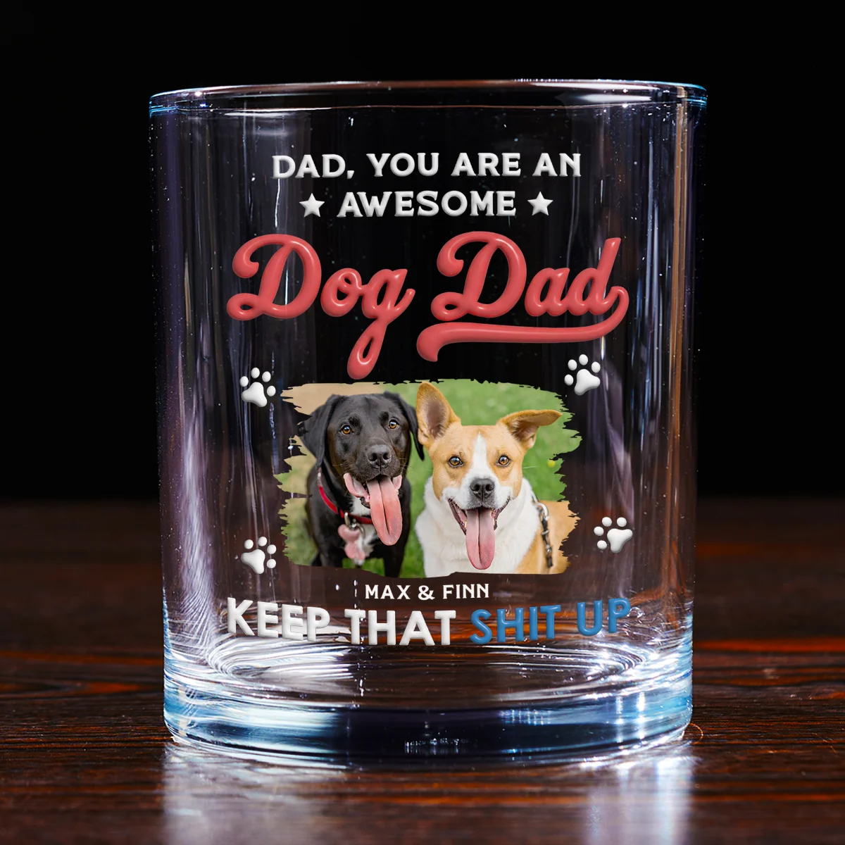 Keep It Up Dog Dad Photo - Personalized Custom Whiskey Glass - Image 3