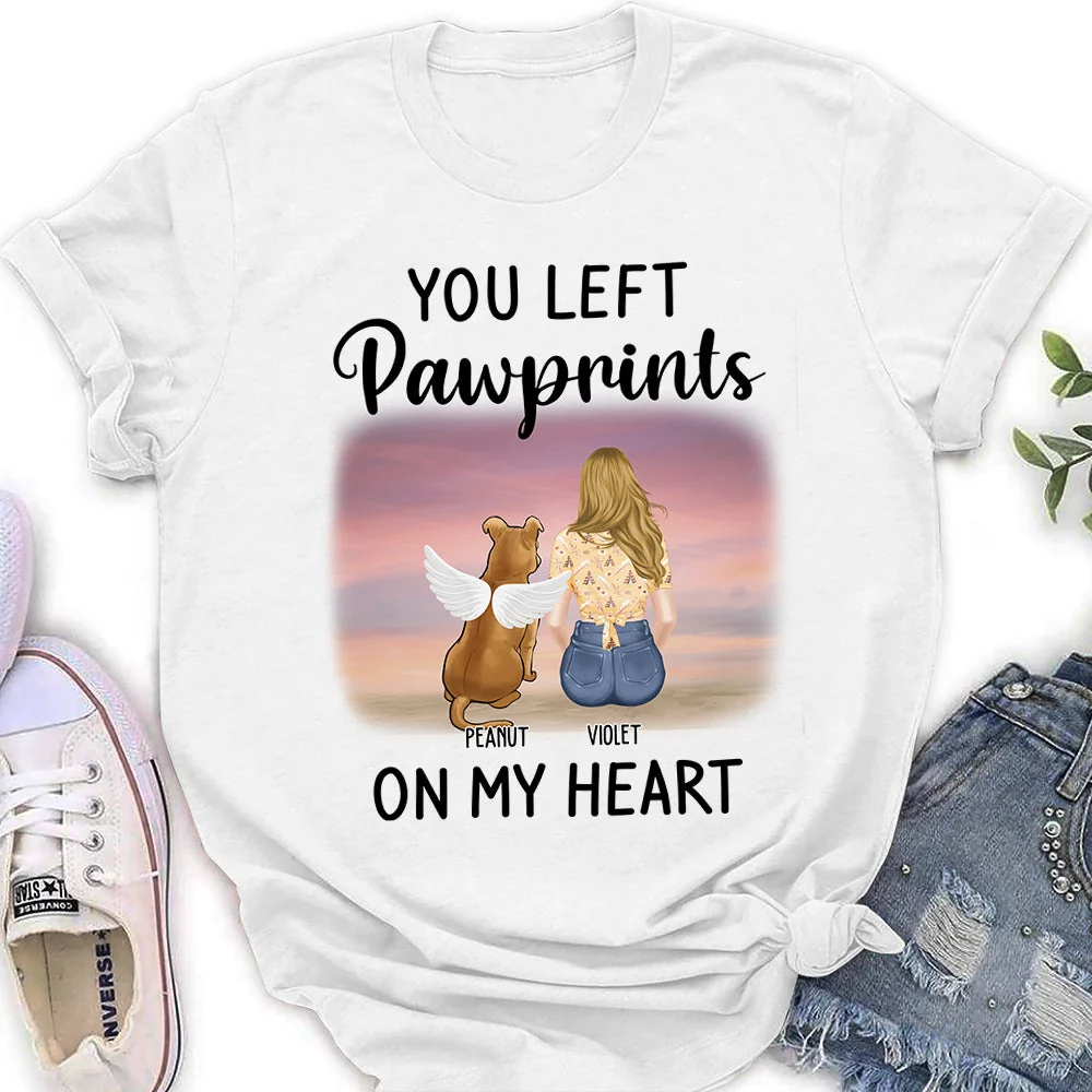 Left Pawprints On My Heart - Personalized Custom Women's T-shirt - Image 2