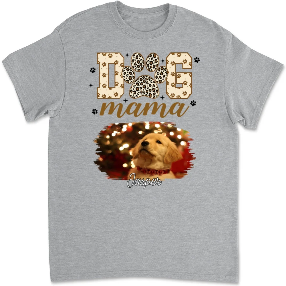 Leopard Dog Mama Photo - Personalized Custom Unisex T-shirt - Image 3