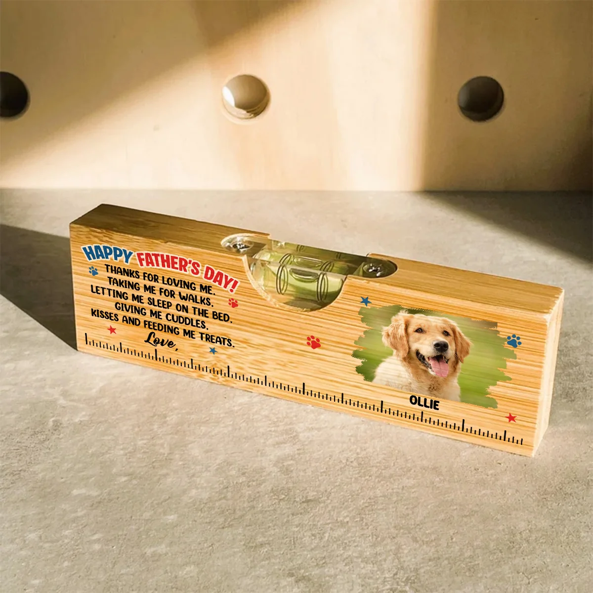 Letting Me Sleep On Bed Photo - Personalized Custom Wooden Spirit Level Bottle Opener - Image 2