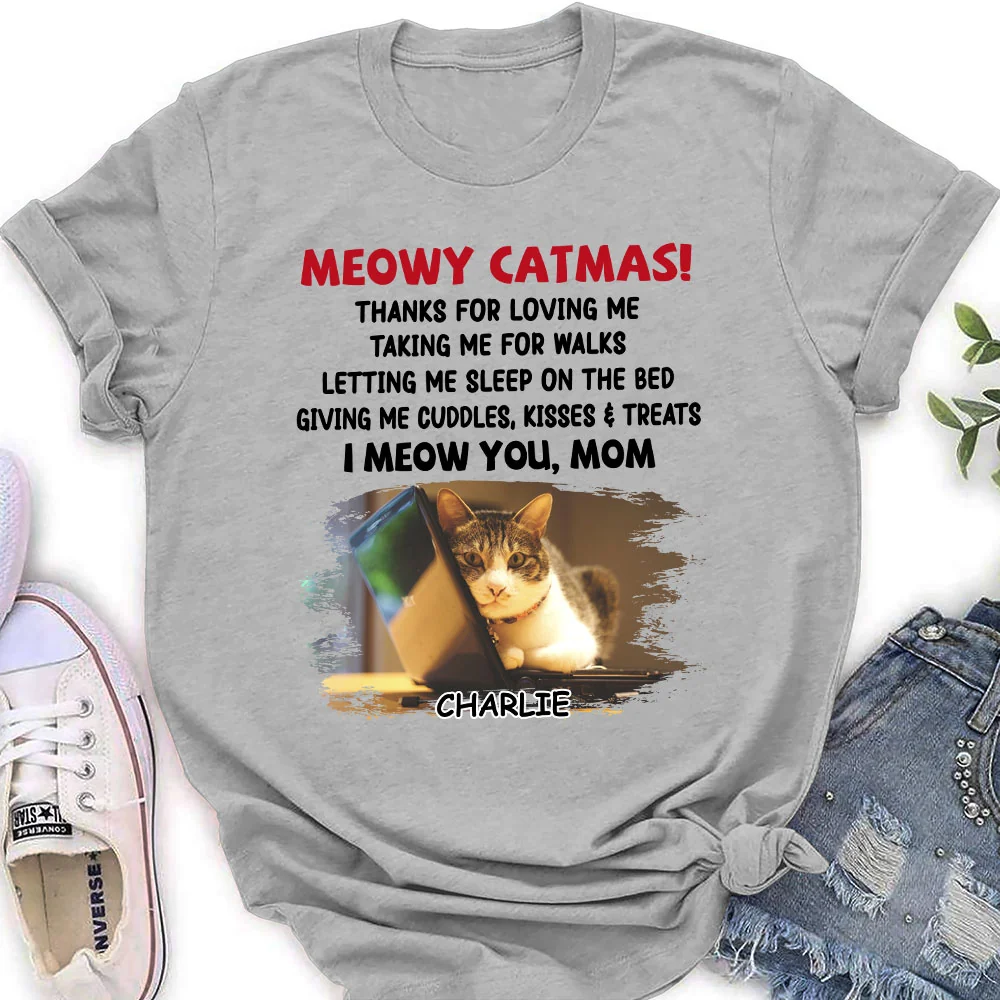 Letting Me Sleep With Cat Mom Dad Photo - Personalized Custom Women's T-Shirt - Image 2
