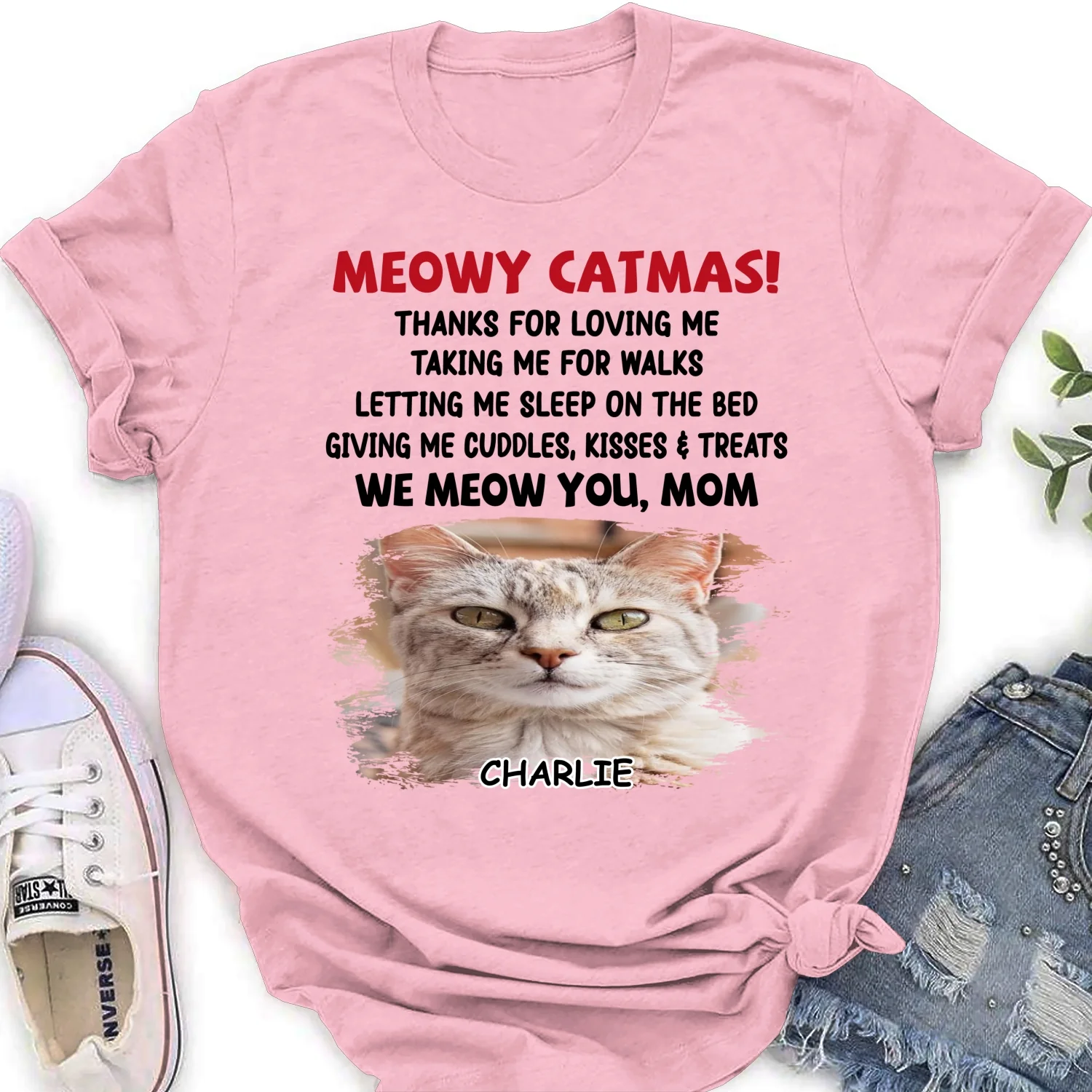 Letting Me Sleep With Cat Mom Dad Photo - Personalized Custom Women's T-Shirt - Image 6