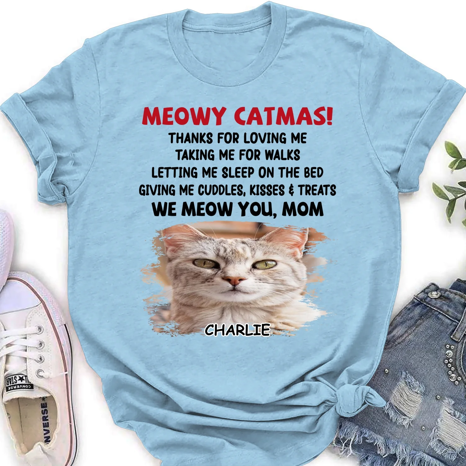 Letting Me Sleep With Cat Mom Dad Photo - Personalized Custom Women's T-Shirt - Image 7
