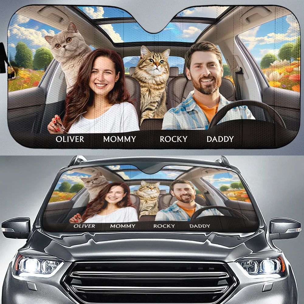 Life Is Better With My Cat Couple Photo - Personalized Car Sunshade - Image 2