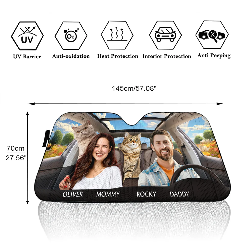 Life Is Better With My Cat Couple Photo - Personalized Car Sunshade - Image 6