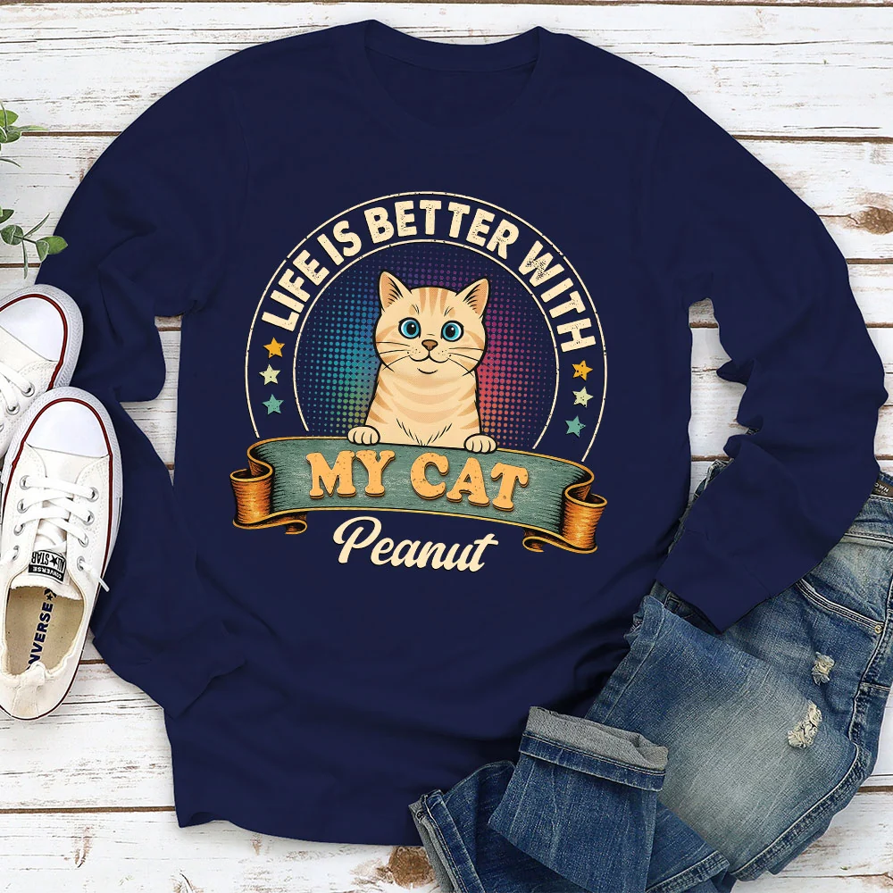 Life Is Better With My Cat - Personalized Custom Long Sleeve T-shirt - Image 2