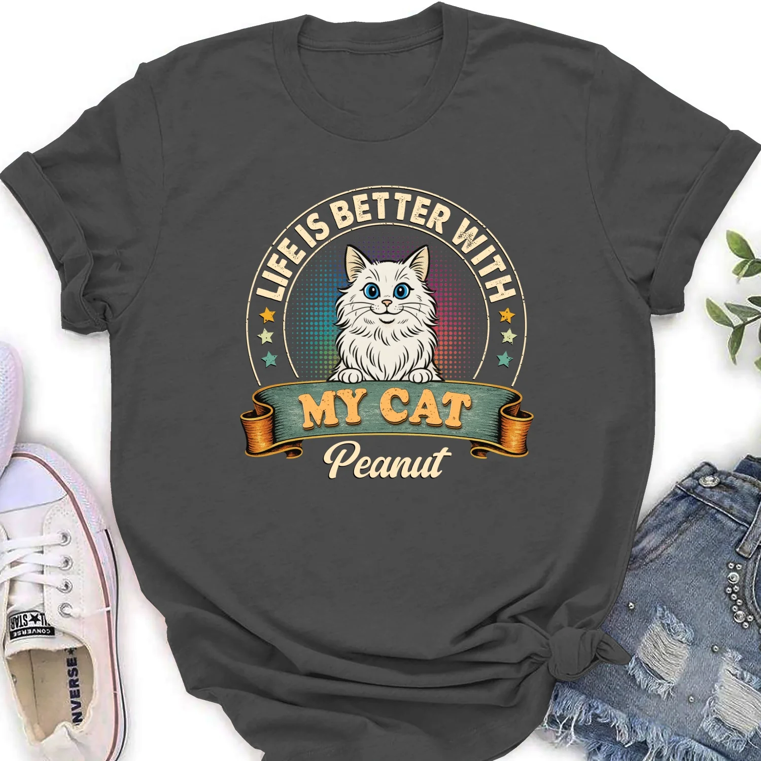 Life Is Better With My Cat - Personalized Custom Women's T-shirt - Image 8