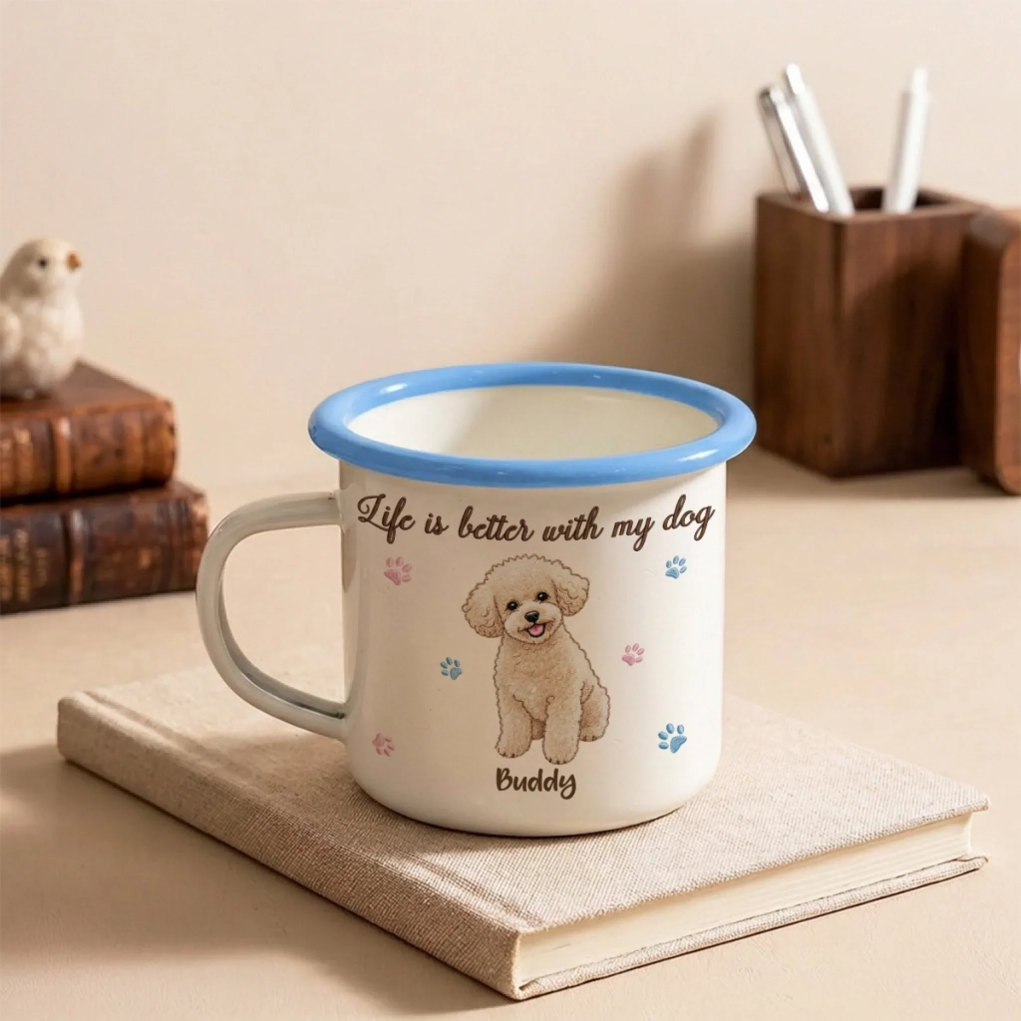 Life Is Better With My Dog - Personalized Custom 12OZ Two-Tone Enamel Cups With Handle - Image 5