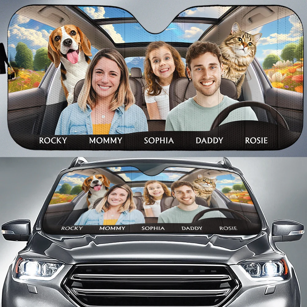 Life Is Better With My Pet Family Photo - Personalized Custom Car Sunshade - Image 2