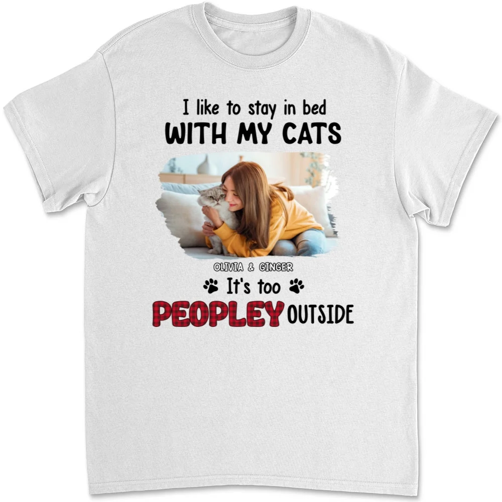 Like To Stay In Bed Cat Photo - Personalized Custom Unisex T-shirt - Image 3
