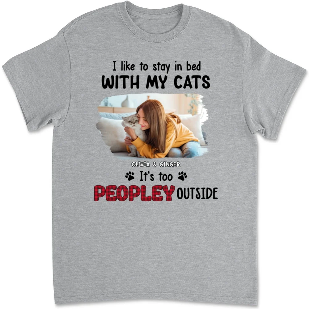 Like To Stay In Bed Cat Photo - Personalized Custom Unisex T-shirt - Image 4