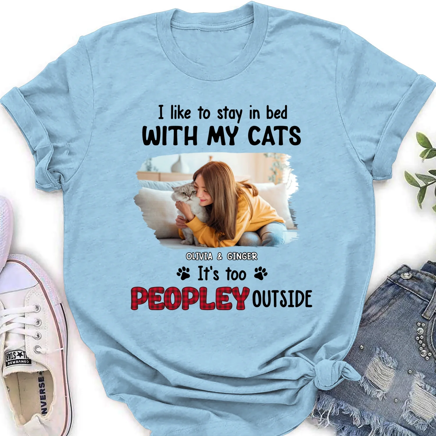 Like To Stay In Bed Cat Photo - Personalized Custom Women's T-shirt - Image 5