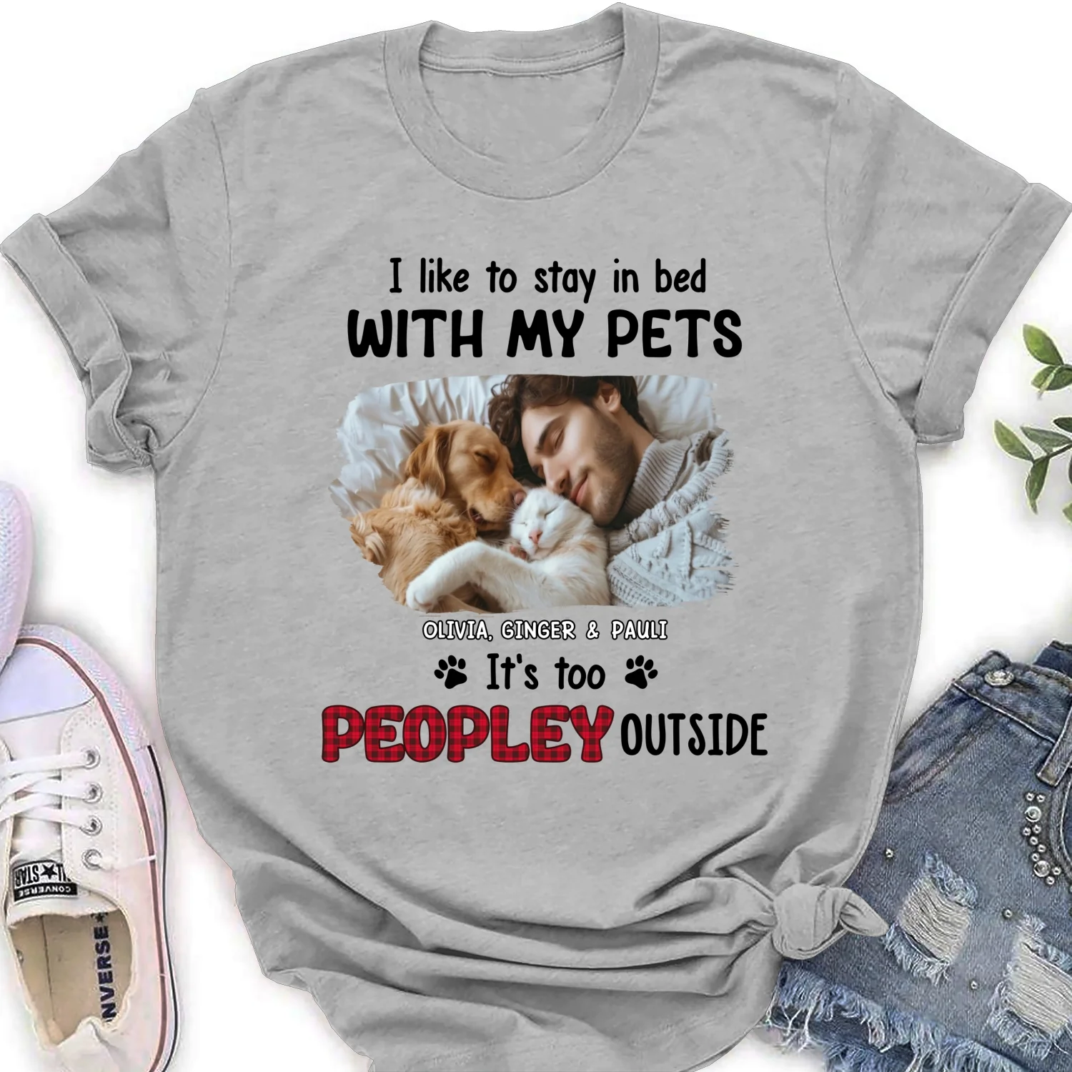 Like To Stay In Bed Pet Photo - Personalized Custom Women's T-shirt - Image 5