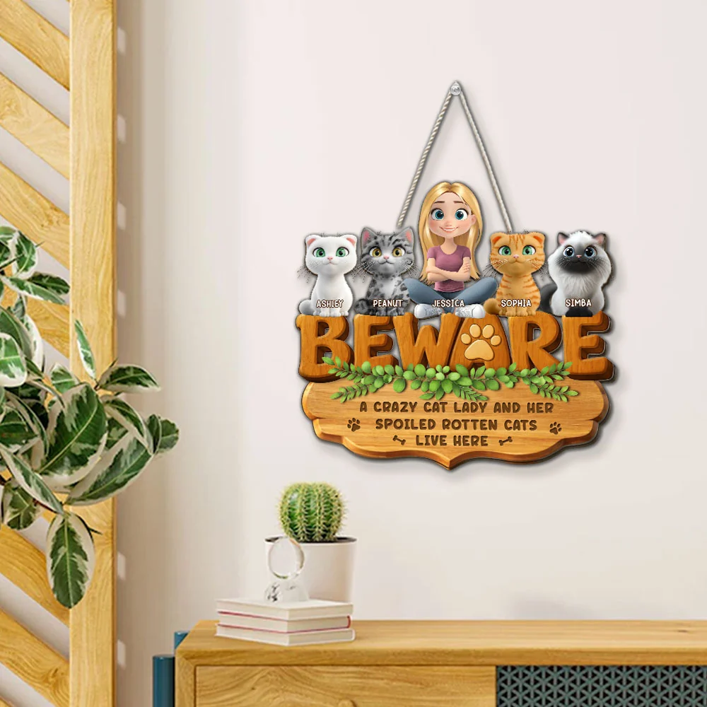 Live Here Cat Version - Personalized Custom 3D Effect Wood Sign - Image 4