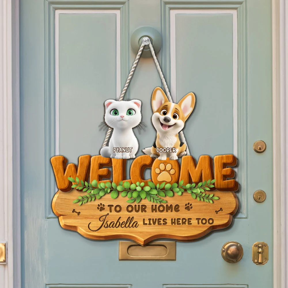 Live Here Too Pet Version - Personalized Custom 3D Effect Wood Sign - Image 2