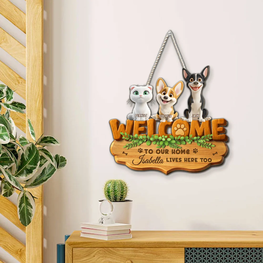 Live Here Too Pet Version - Personalized Custom 3D Effect Wood Sign - Image 4