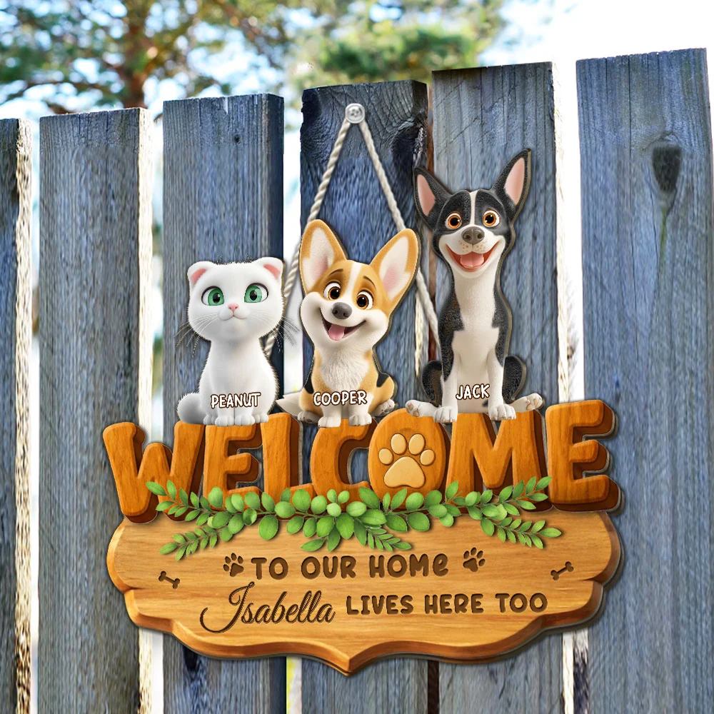 Live Here Too Pet Version - Personalized Custom 3D Effect Wood Sign - Image 5