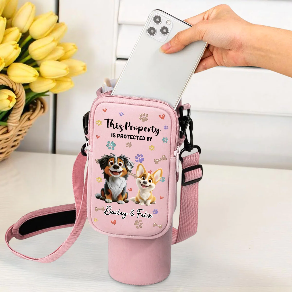 Lovely Cartoon Dogs - Personalized Custom 40oz Water Bottle Carrier Bag - Image 2