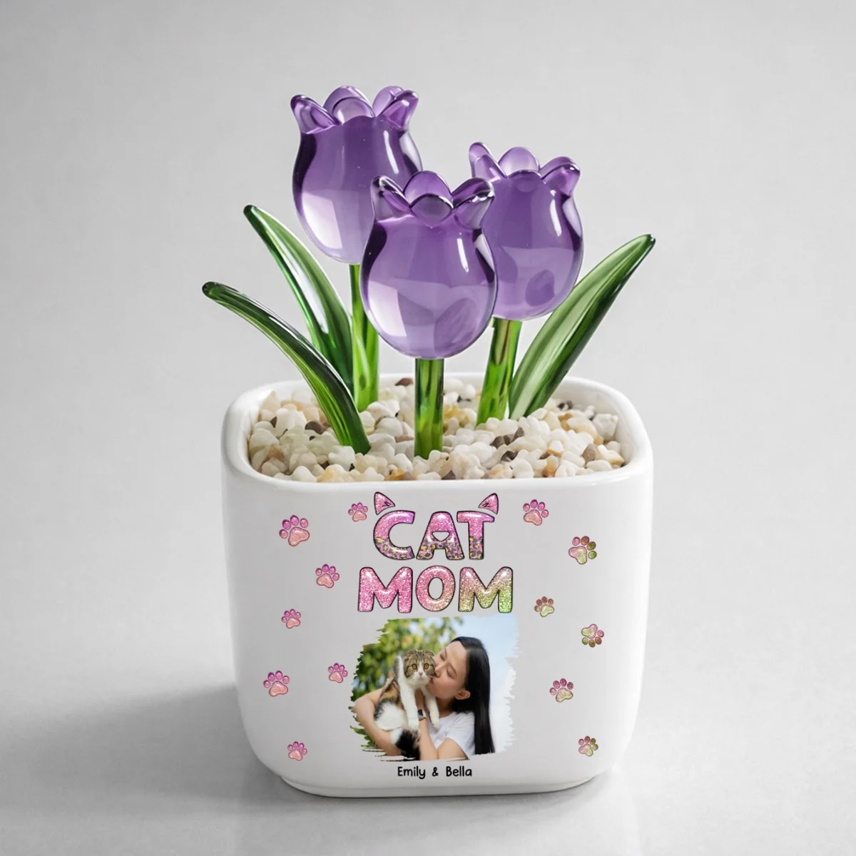 Lovely Cat Mom Photo - Personalized Custom Glass Everlasting Tulips - Image 7