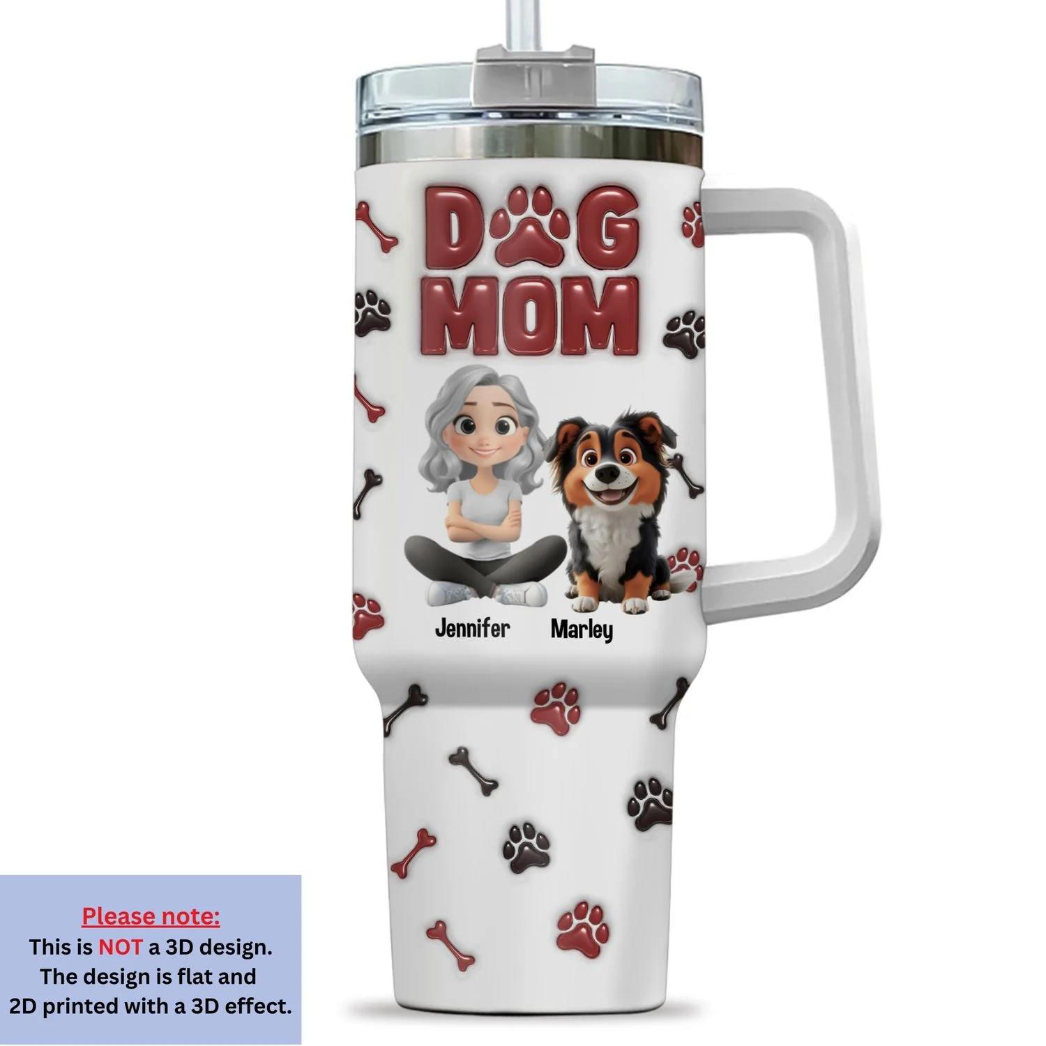 Lovely Dog Mama - Personalized Custom 3D Inflated Effect Printed 40 Oz Tumbler - Image 6