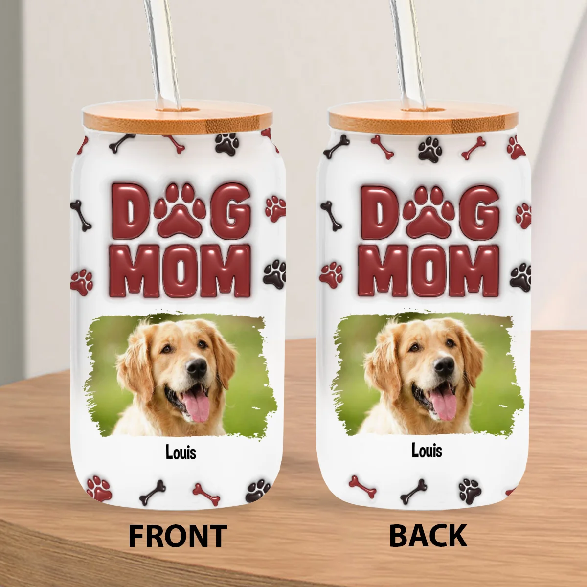 Lovely Dog Mama Photo - Personalized Custom 3D Inflated Effect Glass Can - Image 2