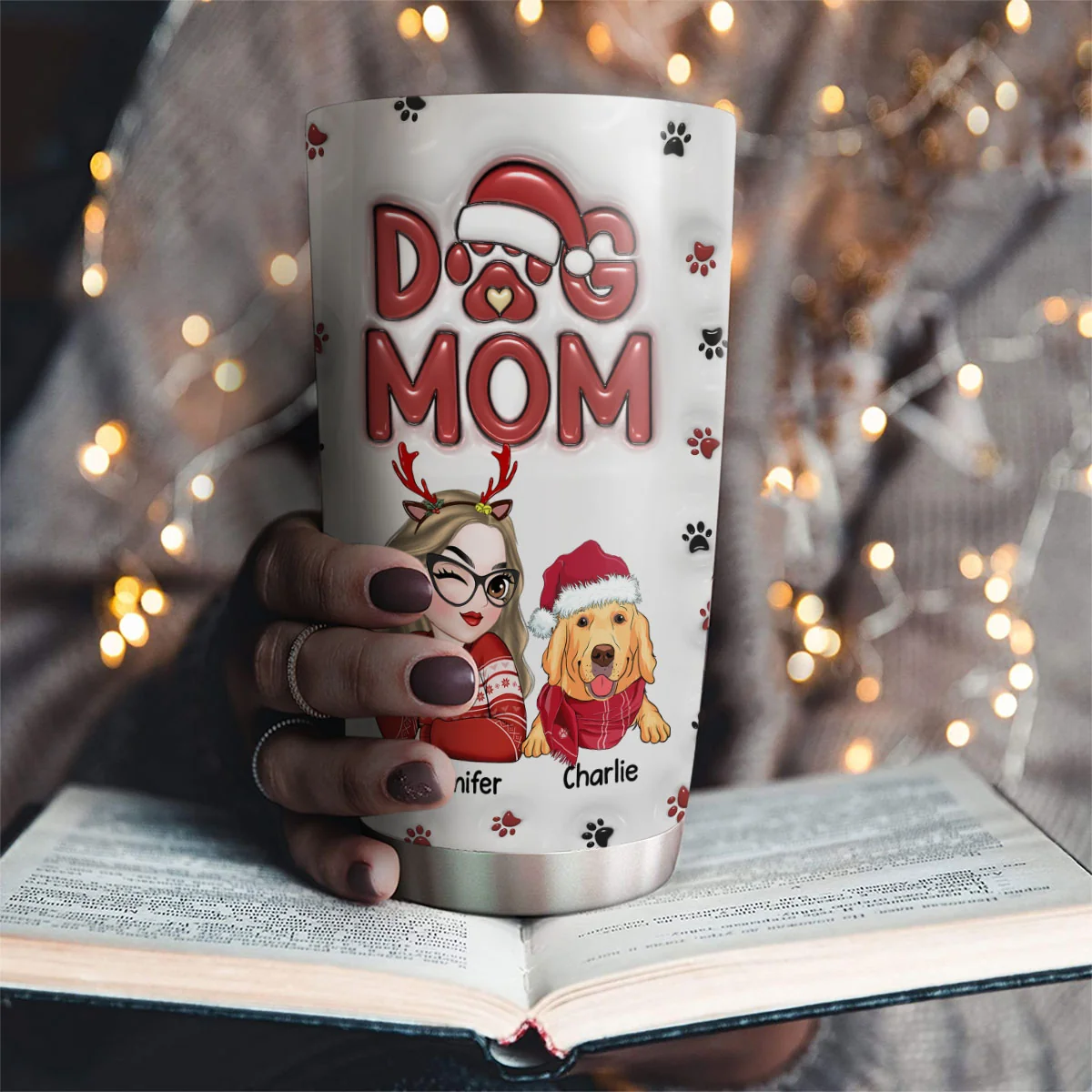 Lovely Dog Mom Christmas - Personalized Custom 3D Inflated Effect Tumbler - Image 2