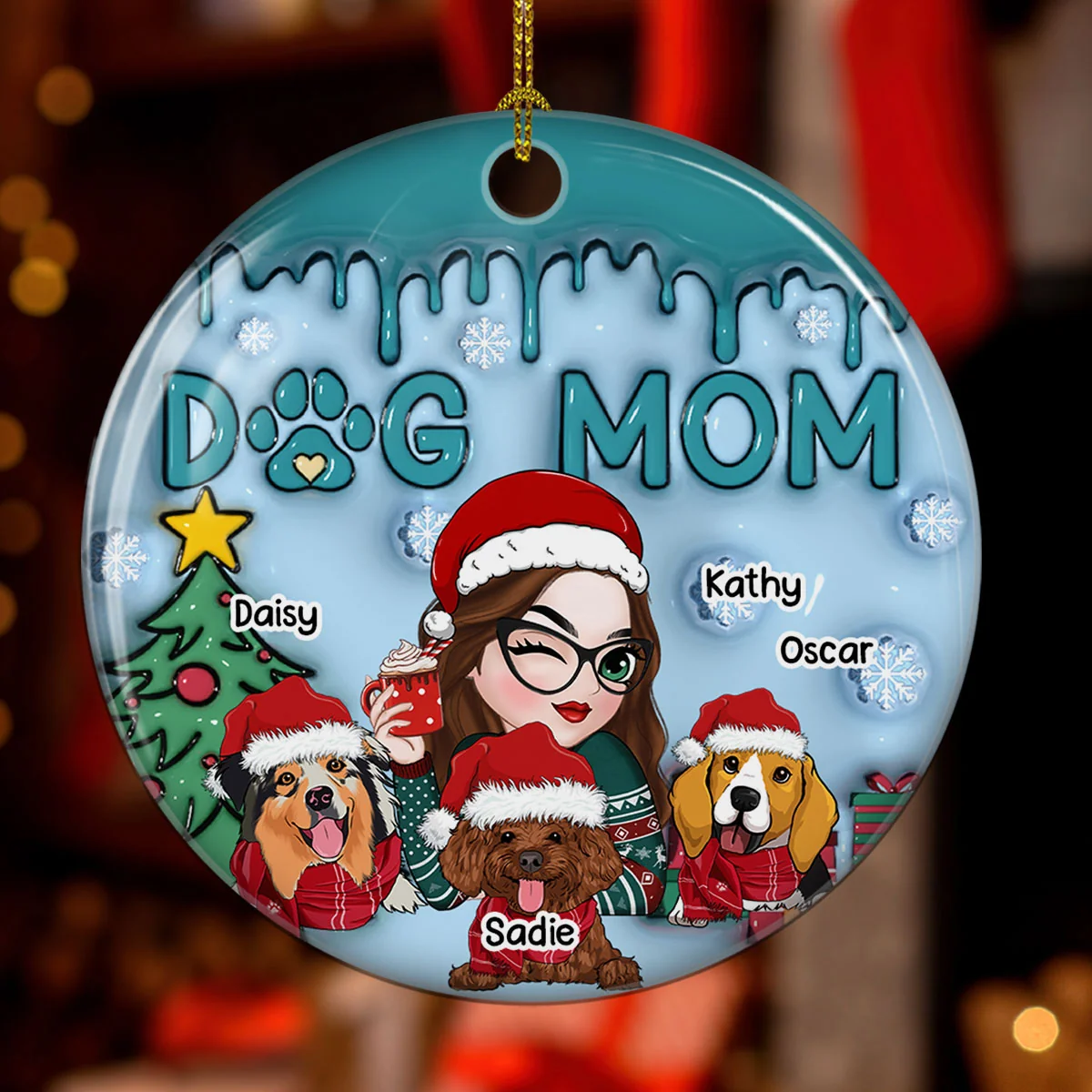 Lovely Dog Mom - Personalized Custom 3D Inflated Effect Ceramic Ornament - Image 4