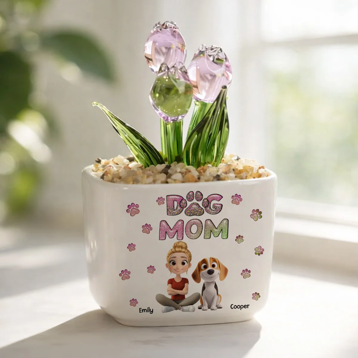 Lovely Dog Mom - Personalized Custom Glass Everlasting Tulips - Image 2